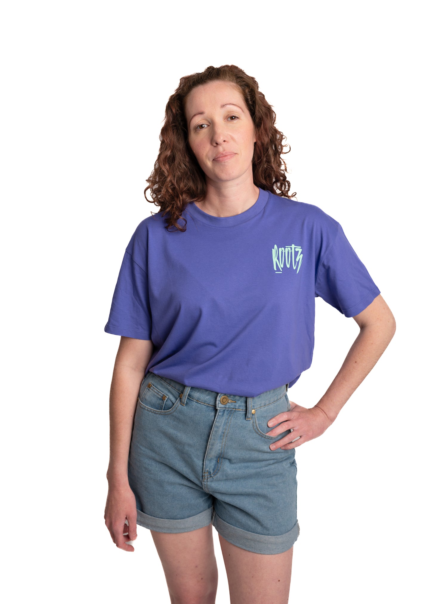 Ladies Purple Box Tee with Spearmint Green