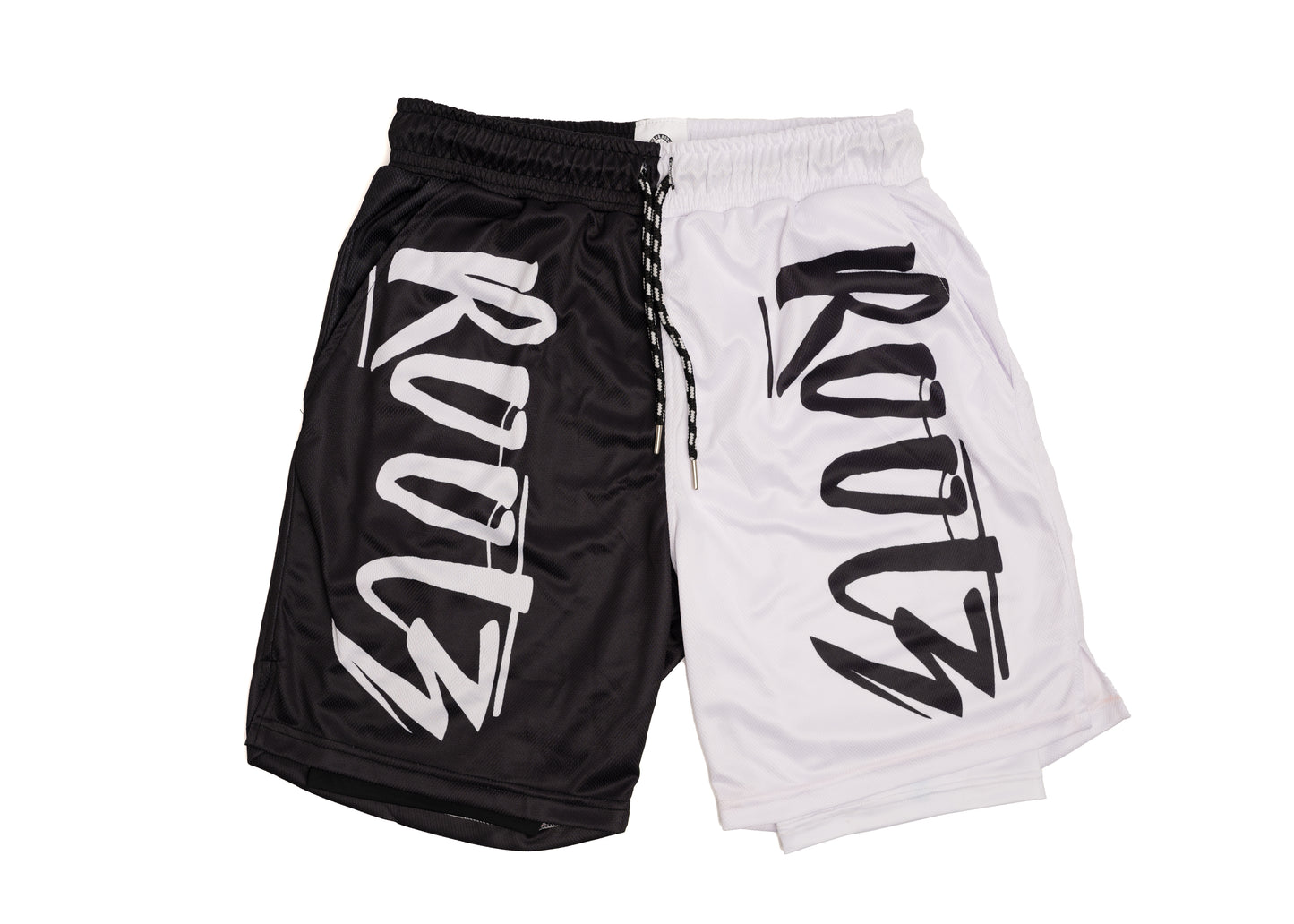 Youth & Adult - Unisex Black n White - Mesh training shorts, with built in compression shorts