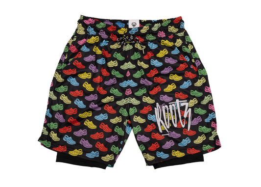 Youth & Adult - Unisex - Rainbow Slider Print - Mesh training shorts, with built in compression shorts