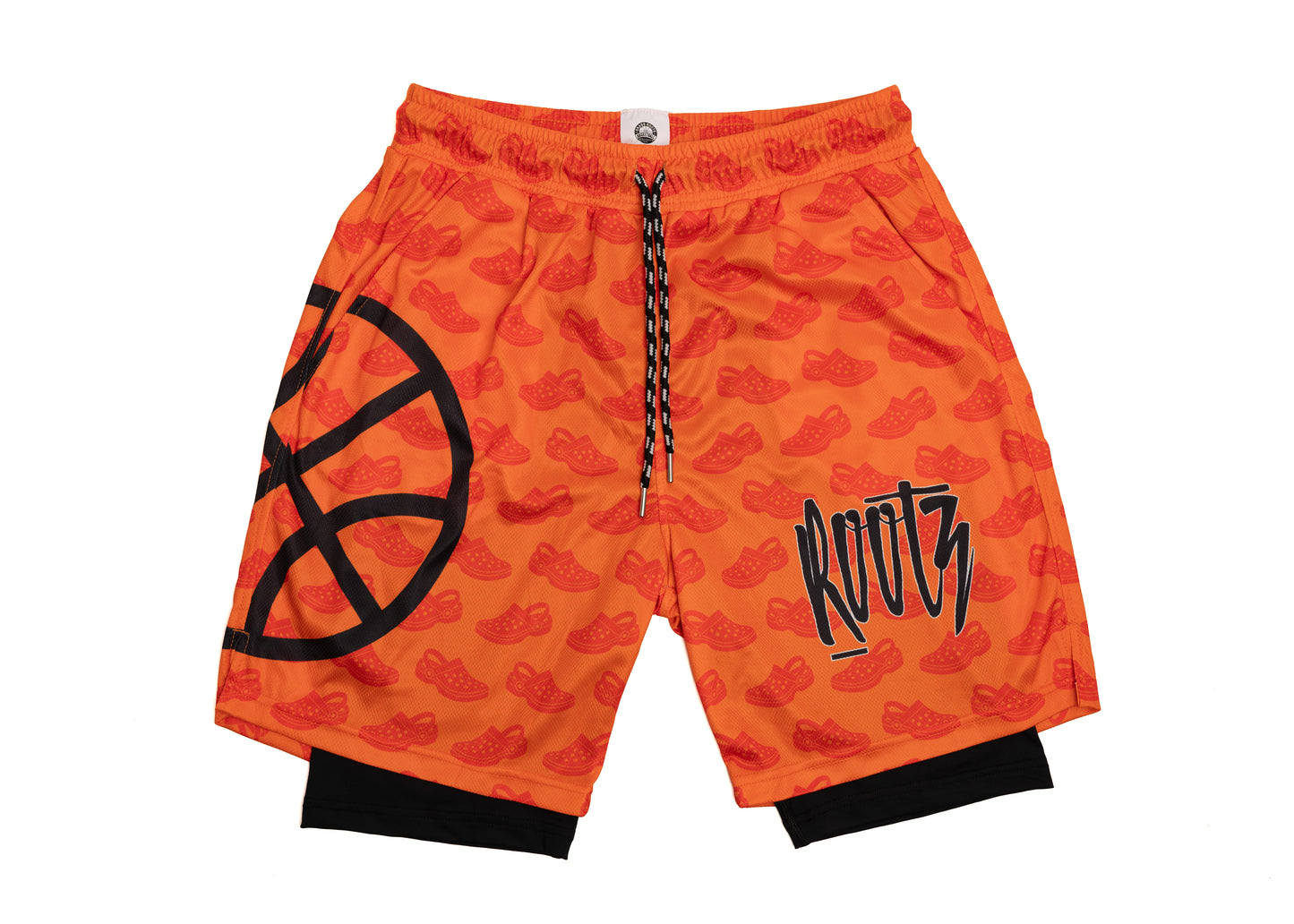 Youth & Adult - Orange Slider Print - Mesh training shorts, with built in compression shorts