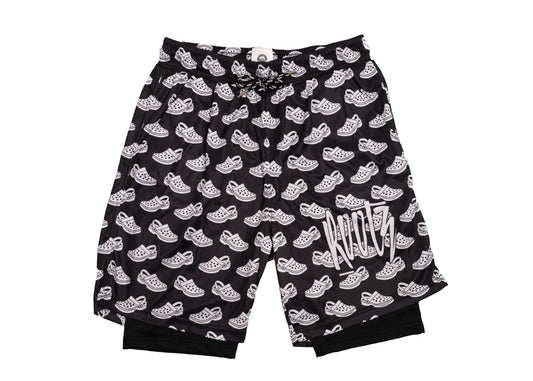 Youth & Adult - Unisex Black n White Slider Print - Mesh training shorts, with built in compression shorts - Comes in Short cut and long cut