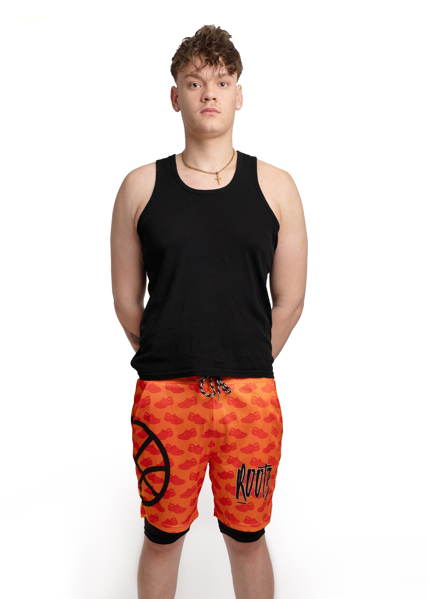 Youth & Adult - Orange Slider Print - Mesh training shorts, with built in compression shorts