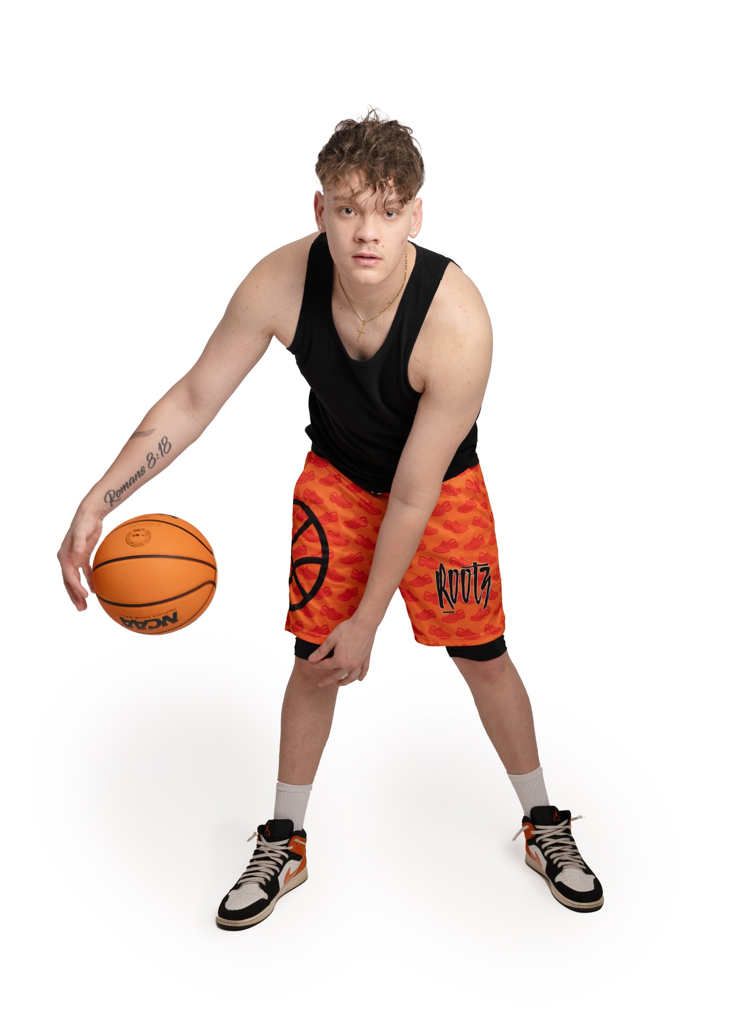 Youth & Adult - Orange Slider Print - Mesh training shorts, with built in compression shorts