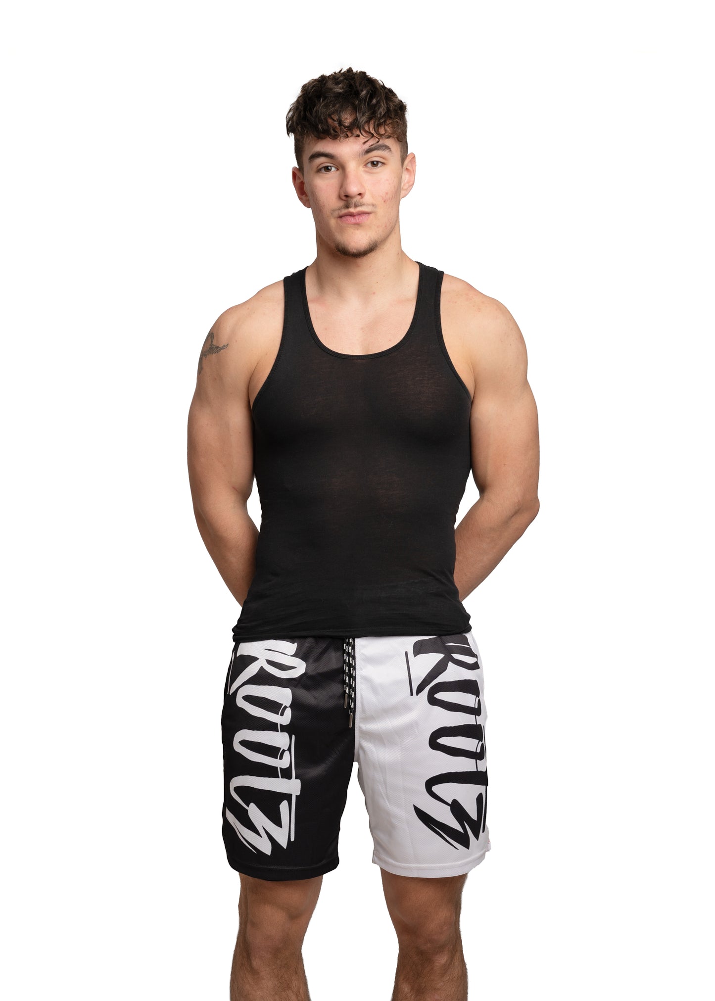 Youth & Adult - Unisex Black n White - Mesh training shorts, with built in compression shorts