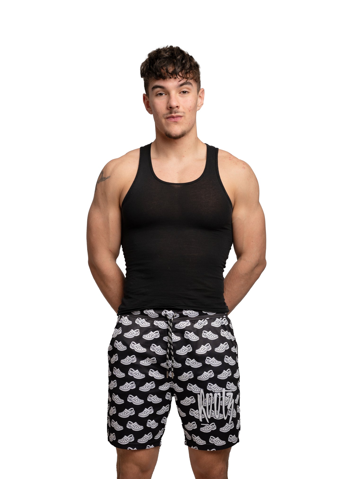 Youth & Adult - Unisex Black n White Slider Print - Mesh training shorts, with built in compression shorts - Comes in Short cut and long cut