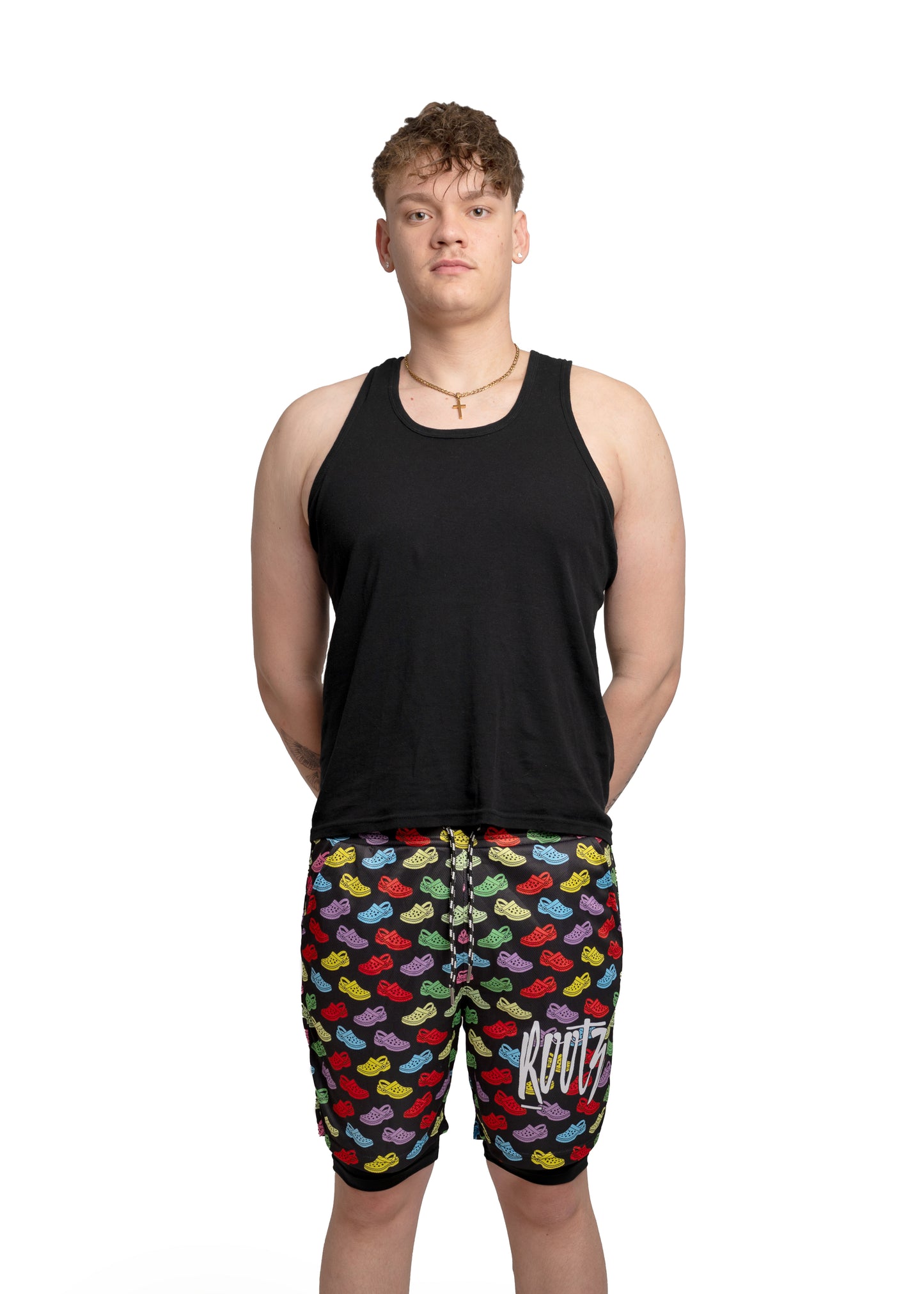 Youth & Adult - Unisex - Rainbow Slider Print - Mesh training shorts, with built in compression shorts